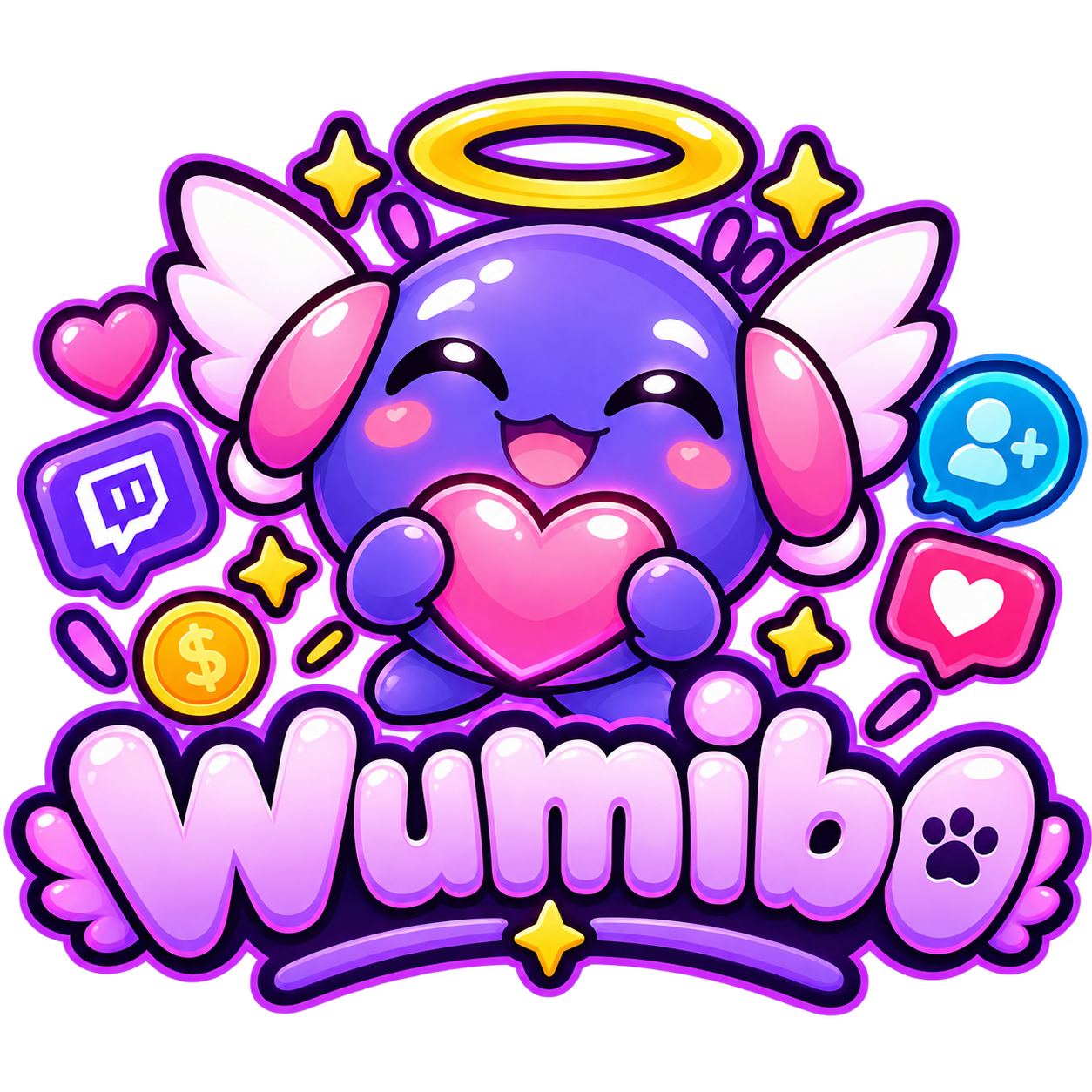 Wumibo mascot holding a heart